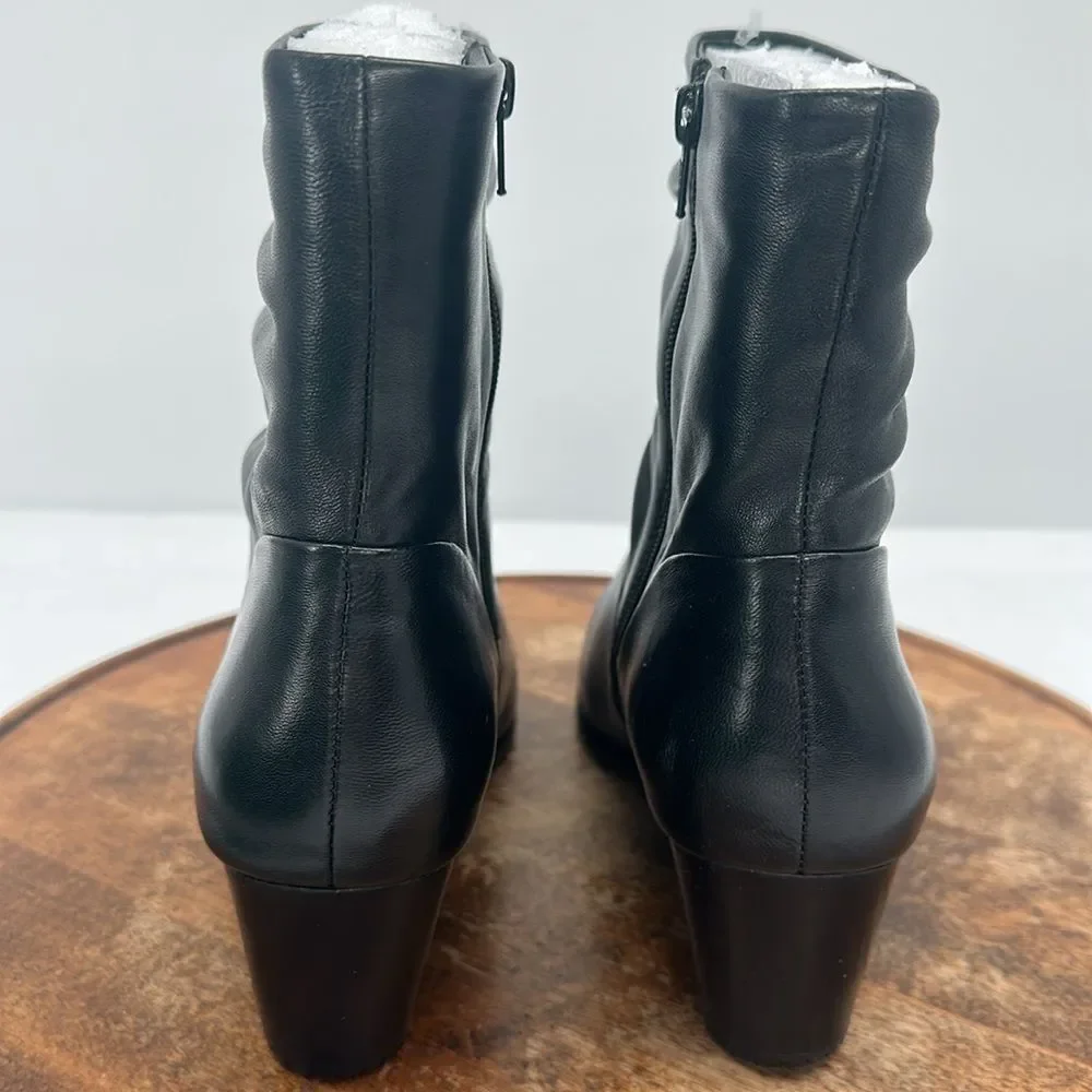David Tate Boots Wm 11M Kona Black Lamb Pull On Block Heel Slouch Dress
